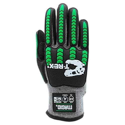 MAGID T-REX Flex Series ANSI Cut Level A9 Knit Impact Glove, 1 Pair, NitriX Palm, Size 9/L, Black & Green, TRX795