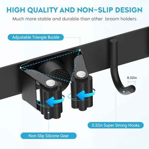 Broom Holder Over The Door, Mop and Broom Holder Wall Mount or Hanging Over The Door with Hooks, Broom Hanger, Broom Storage, Tool Organizer for Garage Closet Laundry 2PCS