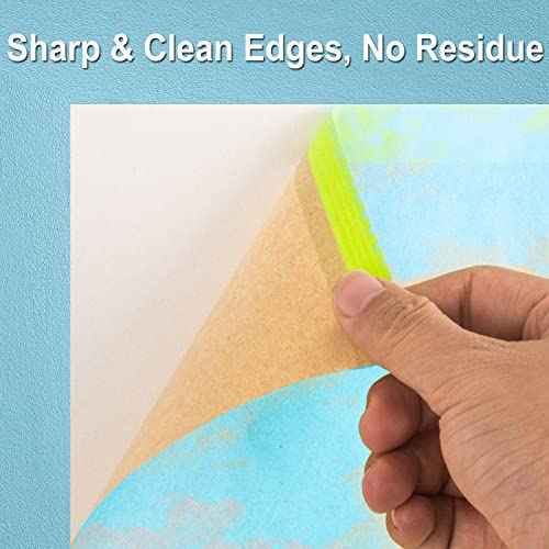 Pre-Taped Masking Paper for Painting - 18 inch x 50 feet Tape and Drape Painters Paper, Paint Adhesive Protective Paper Roll for Covering Skirting, Frames, Cars and Auto Body (12 Rolls)