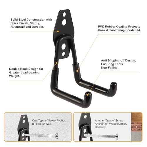 Garage Hook Heavy Duty Wall Storage Hangers, 32 Pack Garage Storage Hooks Steel Tool Black for Ladders, Ropes, Garden Tools
