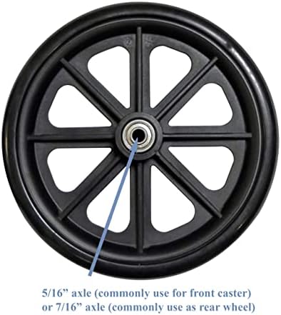 Caster Wheel, Hard Rubber Tire, 8" x 1"- 2 3/8" Hub Width; Fits Most Sunrise, Medline, Drive, Invacare, E&J, Guardian, ALCO & Other Manual Wheelchairs (Black, 5/16" Axle, Wide Hub) One Pair