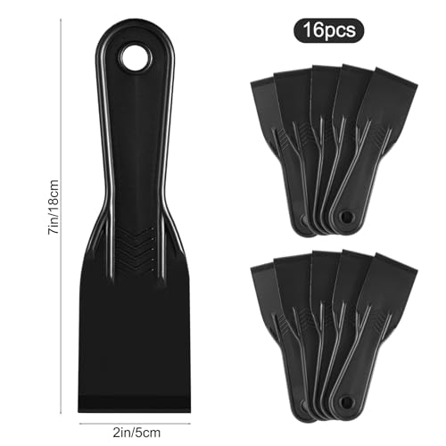 16 Pcs Plastic Putty Knife 2" Black Flexible Putty Knife Scraper Plastic Knives Putty Knife Set for Spackling,Repairing Walls, Removing Wallpaper,Pasting Plaster, Applying Mud
