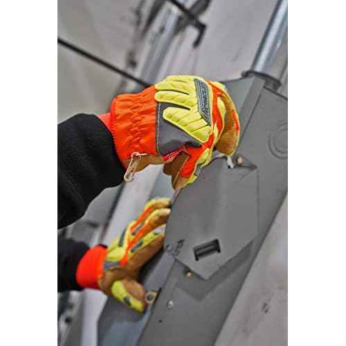 Ironclad Hi-Viz Yellow & Orange Genuine Pigskin Leather Cut A6 Gloves, TPR Impact Protection, Machine Washable, 1 Pair, IEX-HVIP5-05-XL