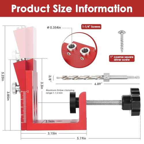 Pocket Hole Jig Kit, Adjustable Aluminum Pocket Hole System, Portable Screw Jig Set Guides Joint Carpentry Locator Woodworking Tools with Wooden Hole Plugs