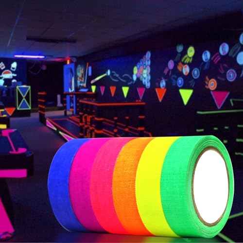 Neon Gaffer Cloth Tape,6 Colors Black Light Tape Sets,Fluorescent UV Blacklight Glow in The Dark Tape for UV Party (0.6 inch x 16.5 feet)