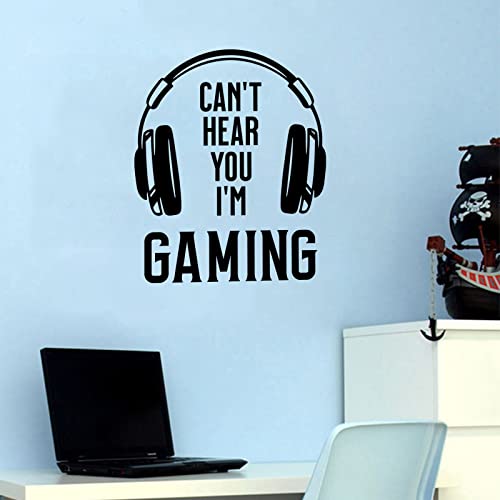 Game Wall Sticker, Can't Hear You I'm Gaming Wall Decals, DIY Headset Vinyl Art Silhouette Game Decor, 3D Video Game Room Decoration Wallpaper for Boys Playroom Bedroom Family Game Room