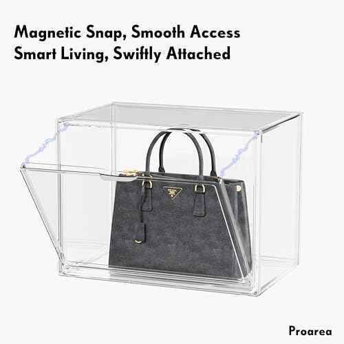 Purse Organizer for Closet, Clear Acrylic Display Case for Handbag Organizer, Stackable Purse Storage Box with Magnetic Door, Plastic Holder Containers for Book, Collectibles, Cosmetic 3 Pack