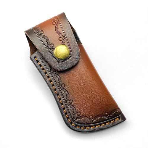 Leather Pocket Knife Sheath,Carry Snap Case for Folding Knife Pouch EDC Holster Belt Loop Brown Outdoor Hunting Camping Gift 4.33"