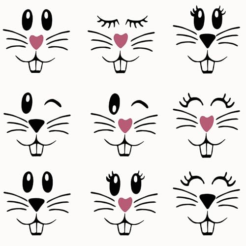 18 Pcs Easter Bunny Face Vinyl Decals - Bunny Faces DIY Craft Vinyl Art Stickers, Wall Decals, Glass Window Stickers