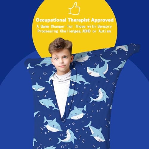 Shark Dynamic Movement Sensory Body Sock - Stretchable Sensory Sack - Help Kids Relax and Focus - Stress Relief Anxiety Autism ADHD Tactile Items for Therapeutic Play (Medium)