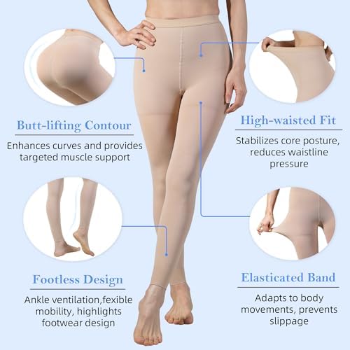 20-30mmHg Medical Compression Pantyhose, Women Compression Stockings & Leggings, Opaque Footless High Waist Opaque Compression Tights for Varicose Veins, Graduated Support Hose for Doctor