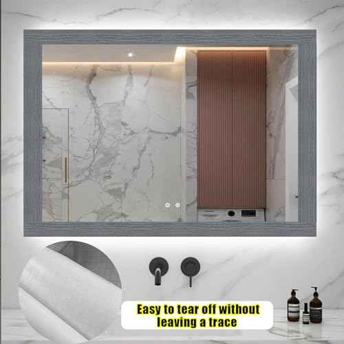 Teemall 10M Wood Grain Removable PVC Waterproof Border Wall Decor Self Adhesive Kitchen Bathroom Tiles Sticker Wallpaper Mirror Frame Sticker (Dark Gray)