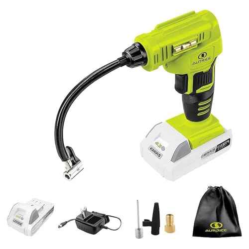 Auto Joe 24V-AJC-MAX Cordless Portable Air Compressor Kit | W/ 1.3-Ah Battery, Nozzle Accessories, and Storage Bag