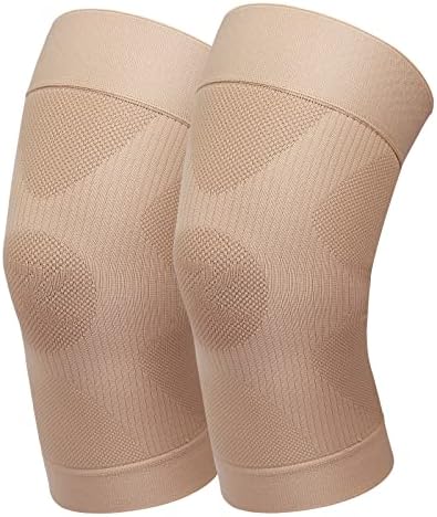 KEKING Orthopedic Brace for Tendinitis, Arthritis, ACL, MCL, Injury Recovery, Meniscus Tear, Knee Pain, Aching Knees, Patellar Tendonitis and Arthritis, Knee Compression Sleeves 2 Pack, Beige M
