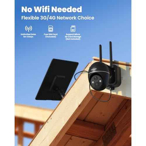 ieGeek 4G LTE Cellular Security Camera Wireless Outdoor, Solar Battery Powered Cameras for Home Surveillance, 2K Color Night Vision, 360¡ÆPTZ, 2-Way Audio, No WiFi, PIR Motion Sensor(SIM Card Included)