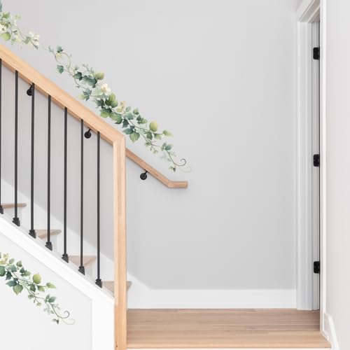 Green Leaves Vines Wall Decals Removable Plant Vinyl Stickers for Bedroom Living Room and Bathroom Botanical Decor Peel and Stick Wall Art