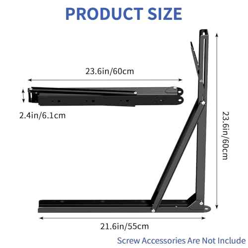 LSK 24 Inch Folding Shelf Brackets, Heavy Duty Collapsible Shelf Bracket Max Load 550LBS, Wall Mounted L Table Brackets for Garage Bench Table, Space Saving DIY Black Folding Bracket, Pack of 2