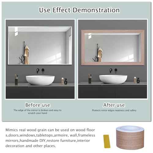 Teak Wood Grain Removable PVC Waterproof Border Wall Decor Removable Self Adhesive Door Frame Window Mirror Bathroom Tiles Sticker Grain Trim Wallpaper 1.96inch x 393inch