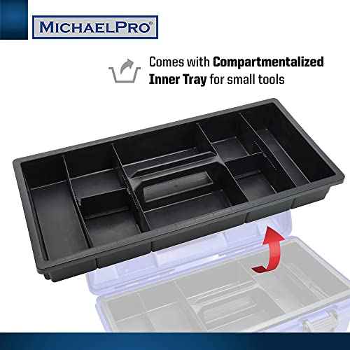 MichaelPro MP014035 17-Inch Tool Box | Removable Inner Tray | Carrying Case for Screws, Bolts, Nuts, Toys, Small Parts Organizer for Fasteners and Crafts