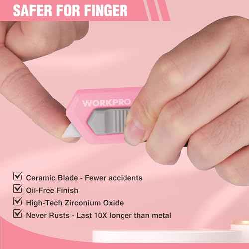 WORKPRO 8PCS Ceramic Small Safety Box Cutter, Automatic Rebound Mini Letter Opener, Quick Change Retractable Blade Razor Knife, with Extra Blades