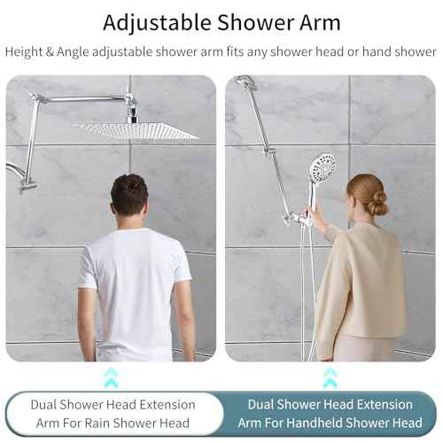19 Inch Shower Head Extension Arm, Upgrade Flexible Height & Angle Adjustable Shower Arm Extender with Lock Joint, G1/2 Universal Connection for Rain & Handheld Shower Head (Chrome, 19)