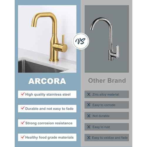 Bar Sink Faucet Single Hole: ARCORA Brushed Gold Wet Bar Faucets - Prep Sink Faucet 360 Swivel - Small Kitchen Bathroom Faucet with cUPC Supply Lines