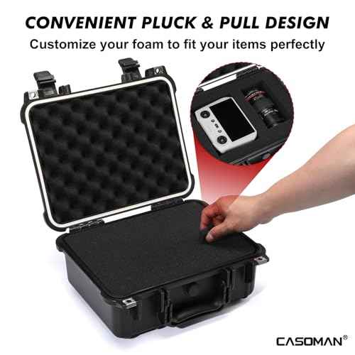 CASOMAN Water-proof and Dust-proof Protective Sturdy Plastic Storage Case with Cush-Proof Sponge and Customizable Foam, IP67 Water Proof Grade, 13.4" X 11.6" X 6"