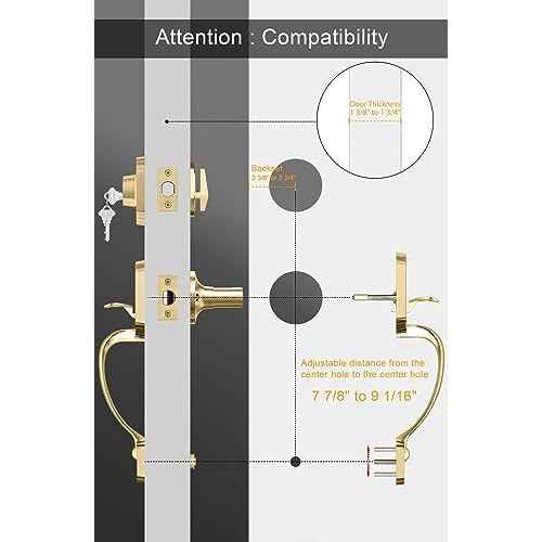 goldenwarm Front Door Handle and Deadbolt Set, Gold Front Door Lock Set with Reversible Handle Lever, Classic Brass Front Door Hardware, Front Door Handles and Locks