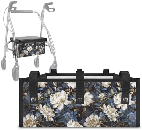 LedBack Vintage Floral Walker Accessories 3 Piece Set Rollator Walker Seat and Backrest Covers, Walker Storage Bags Lightweight Rollator Seat Cushion Covers and Organizer Bag