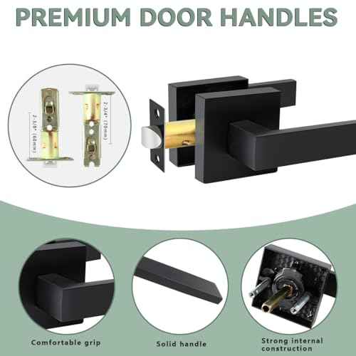KAMOTA Passage Door Levers, 4 Pack Black Heavy-Duty Door Handles, Square Non-Locking Door Knobs, Right and Left Handed for Closets, Hallways and Conference Rooms