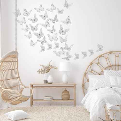 84PCS 3D Butterfly Decorations, 3 Sizes 7 Styles Butterfly Wall Decor Silver Butterflies Decorations for Cake, Butterflies Party, Birthday, Wall