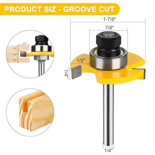 Tongue and Groove Router Bit Set 1/4 Inch Shank, UTRUSTTO 2 Pieces 1/4" Router Bits 3 Teeth Adjustable T Shape Wood Milling Cutter Woodworking Tool