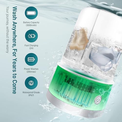 Underwear Washing Machine | Portable 1L Rechargeable Mini Washer Deep Cleaning of Underwear, Baby Small Clothes, Socks | Lightweight and Compact for Apartment, Dorm, Hotel, Travel (Green)