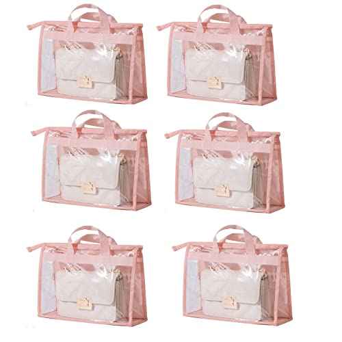 Dust Bags for Handbags - Purse Storage Organizer for Closet Moistureproof and Dustproof Cover Hanging with Zipper and Handle (Pink-XL)