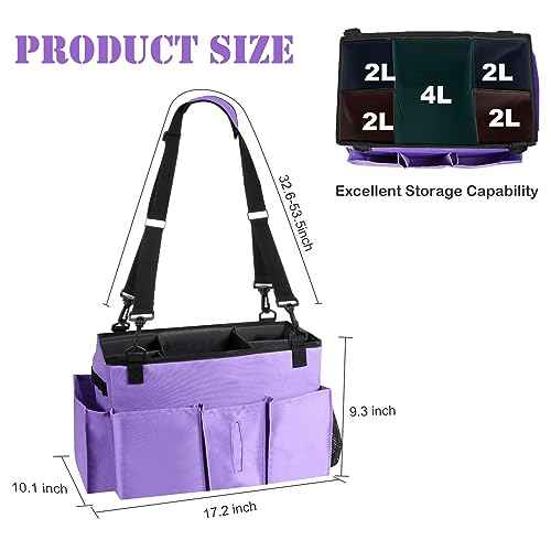 Wearable Cleaning Caddy Bag with Handle, Multi-functional Cleaning Supplies Caddy Organizer with Handle and Shoulder Strap for Car Wash, Gardening Tools, Painting/Picnic Items, Beach (Purple)