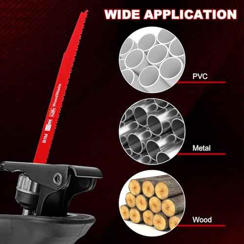 Gisafai 50 Pcs 6/12 Tpi Reciprocating Saw Blades Bi Metal Wood Cutting with Storage Case Pruner for Embedded PVC Pallets Longer Life and Faster Speed (9 Inch,6/12 Tpi)