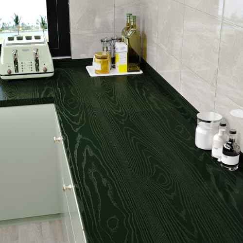 Dark Green Wood Grain Contact Paper for Countertops Vintage Peel and Stick Waterproof Vinyl Wrap Green Wood Wallpaper for Kitchen Cabinets Stickers Table Textured Shelf Liner Wooden Paper