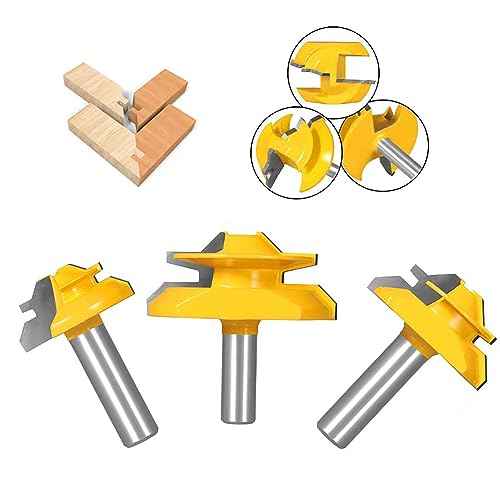 45 Degree Lock Miter Router Bit 3-Piece Set, for 31/64", 3/4"£¬1"£¬Cutting Height, 1/2 Inch Shank.Woodworking Tools Joint Router Bits 3PCS 1/2 Shank)