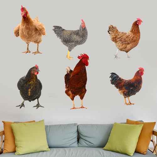 Chicken Wall Stickers, Farmhouse Hen Rooster Wall Decals, Chicken Art Background Decorative Stickers for Kitchen Dining Room Refrigerator Door