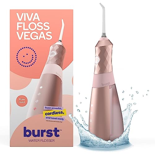 BURST Water Flosser for Teeth Cleaning â Cordless Water Flosser Picks for Plaque Removal Between Teeth, Braces & Dental Work â Electric & Portable Water Floss â 110mL Tank, 3 Modes â Rose Gold