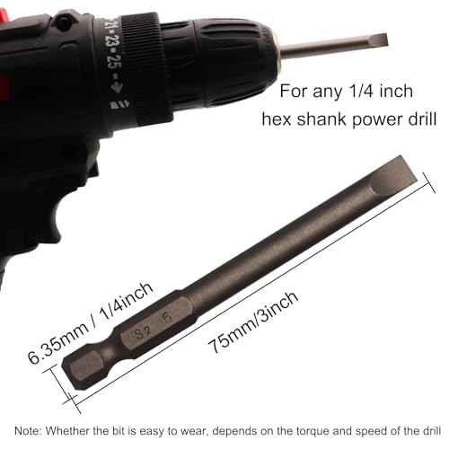 10Pcs Flat Head Screwdriver Bits 6mm / 0.24inch Magnetic Slotted Tip Screwdriver Bits 1/4inch Hex Shank 3inch Long