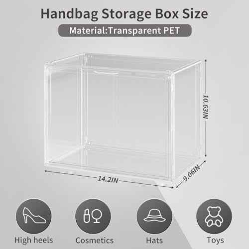 Purse Organizer for Closet,3 Packs Clear Acrylic Display Case for Handbag Organizer,Purse Storage Box with Magnetic Door, Stackable Plastic Storage Bins for Handbag,Collectibles, Cosmetic