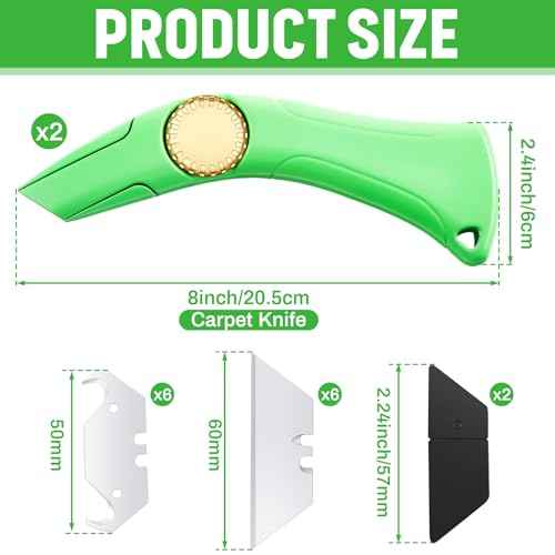 WILLBOND 2 Pcs Navajas Para Roofing Fixed Blade Roofing Knife, Heavy Duty Utility Knife for Drywall, Vinyl, Carpet Cutting, Metal Roofings Tools with Replacement Hook Blades (Green)