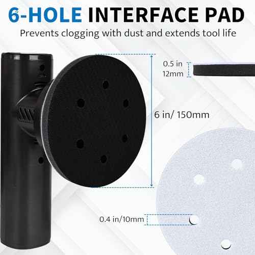 6 Inch 6 Holes Foam Sanding Pads 2 Pack Interface Pad Hook and Loop Sponge Cushion Buffer Backing Pad for Orbital Sander