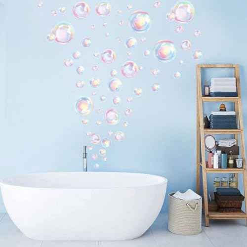 Uonlytech Bubble Wall Decal Stickers, Under The Sea Birthday Party Decor Colour Bubble Ocean Background Water Bath Decor for Mermaid Baby Shower