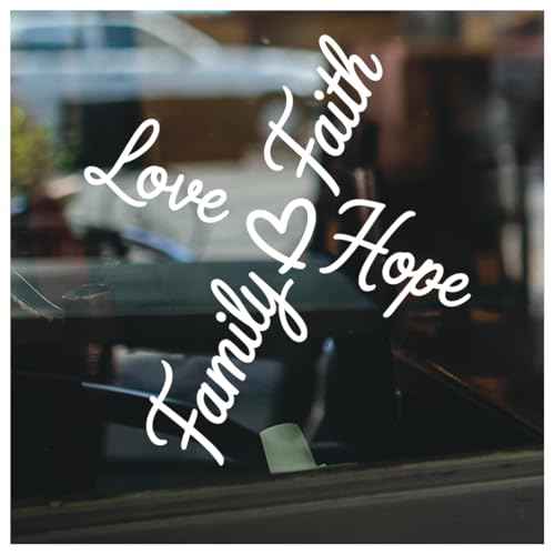 Love Faith Hope Family Cross Decal Christian Inspirational Vinyl Sticker Religious Quote Waterproof for Car Laptop Wall Bible Gift 7 x 6,4 Inches