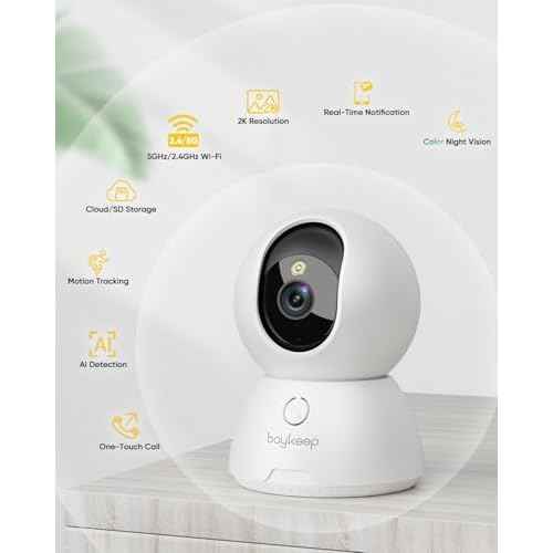 BoyKeep 2K Cameras for Home Security, 2-Pack Indoor Camera with Night Vision, Pet Camera Indoor with Phone App, Motion Detection, 2-Way Audio, Cloud/SD Card Storage, Compatible with Alexa