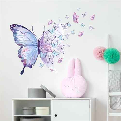 Gorgeous Blue Purple Butterflies Wall Stickers, sacinora Art Butterfly Wall Decals Removable Vinyl Peel and Stick for Living Room Bedroom Children's Room Nursery Playroom Decorations