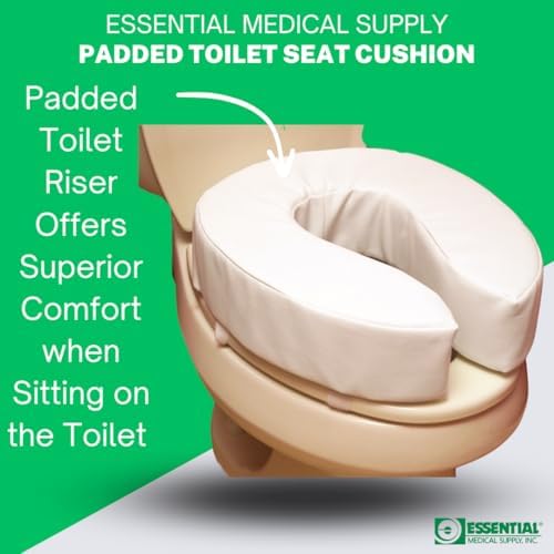 Essential Medical Supply Foam Padded Toilet Seat Cushion Riser with Hook and Loop Attachment for Toilet Seat and Washable Vinyl Cover, 2"
