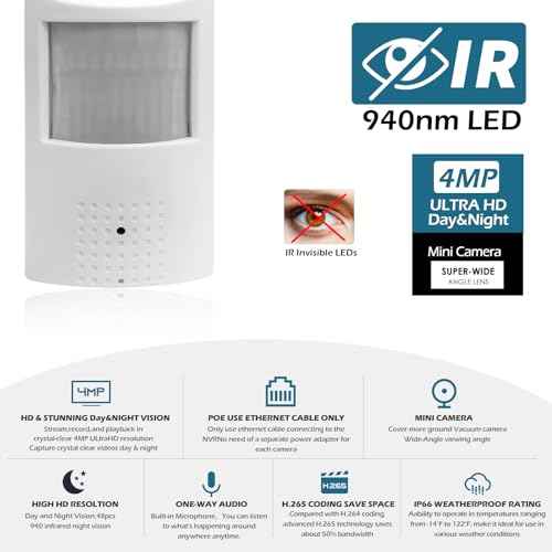 Audio 4MP(1440P) 3.7mm Lens Night Vision Mini IP 940nm Infrared IR led PIR Style P2P Indoor POE Motion Detector Security Camera for NVR/RSTP(NOT Wireless)